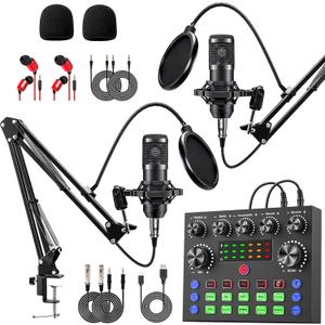 sktome Podcast Equipment Bundle for 2, V8s Voice Changer with BM-800 Podcast Microphone Bundle - Studio Condenser Microphone Perfect for Podcasting, Recording, Singing, Streaming and Gaming