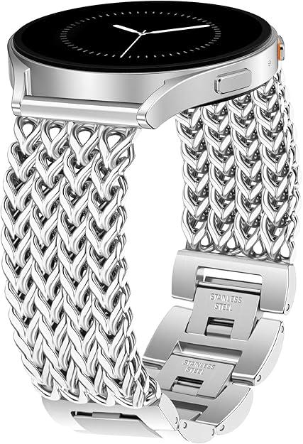 JR.DM Starlight Metal Watch Band Women 20mm Dressy Strap Stainless Steel Chain Bracelet Compatible with Samsung Galaxy Watch 7/6/5/4/Active 2/4 6 Classic/5 Pro/FE 40mm 42mm 43mm 44mm 45mm 46mm 47mm