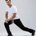 Mens Cotton Athletic Pants Open Bottom Running Sweatpants (Black, XXL)