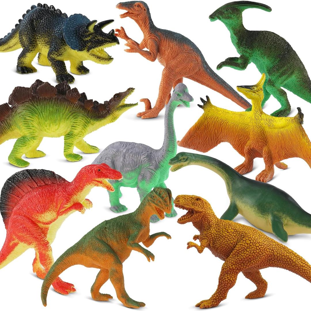 Zippytots Dinosaur Toys for Kids 3-5, 10 PCS Realistic Plastic Dinosaur Figure Toy Set Including T-Rex, Stegosaurus, Spinosaurus, Ideal Gift for Toddle, 10pc-Small-Dinos