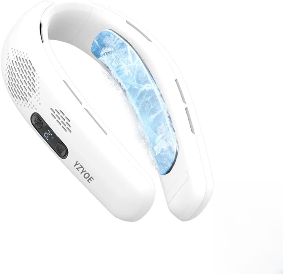 Multi functional rechargeable neck fan with double-sided cooling, portable silent hanging neck fan with cold compress 3 mode., 8.8 x 6.5 x 2 inches
