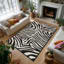 Zebra Print Area Rug 5x7,Zebra Pattern Area Carpets for Bedroom,Beige White and Black Living Room Carpet Ultra-Thin Washable Throw Floor Rugs Indoor Non Slip Accent Floor Mats for Dining Room,Laundry
