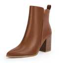 Rilista Womens V Cutout Ankle Boots Pointed Toe Chunky Block Stacked Heel Booties Side Zipper Shoes