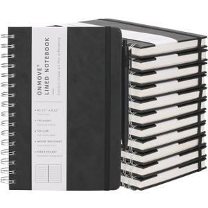 Spiral Notebooks Journal for Women Men 12 Pack Bulk Leather Hardcover with Pen Holder A5 160 Pages 100 GSM Thick Paper for Work School Lined Black