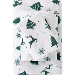 Viviland Christmas Holiday Duvet Cover Queen Size, Deer Zipper Closure Duvet Cover Set, Soft Microfiber Snowflake Printed Bedding Set with 4 Ties