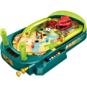 Dino Pinball Machine Tabletop Arcade Game with Obstacles, Pull-Rod Launcher, Flippers, Dinosaur Targets & Scoring Zones, 1-2 Player Mini Pinball for Kids Ages 3+