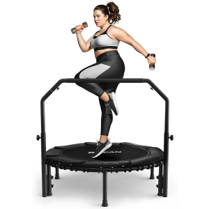 BCAN 550 LBS Foldable Mini Trampoline, 48" Adult Fitness Trampoline with Bungees, U Shape Adjustable Foam Handle, Stable & Quiet Exercise Rebounder,Indoor/Outdoor Workout