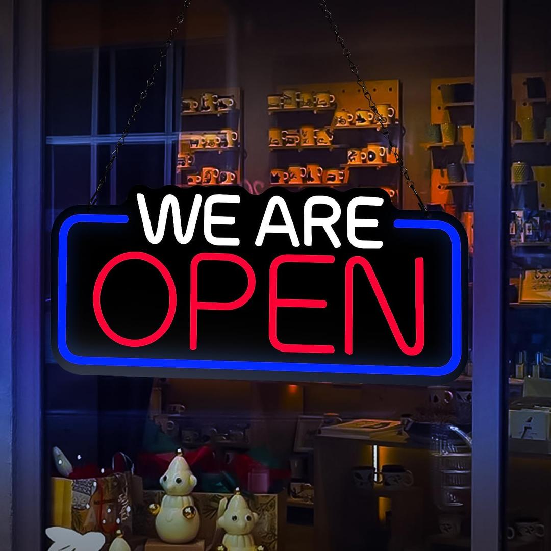 We Are Open Sign, 22" X 10" Bright Led Neon Open Sign, Adjustable Brightness and Blinking Modes, Large Open Signs for Business Bar Restaurant Hotel Storefront Window
