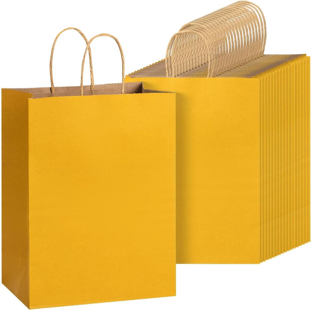 Mr. Pen- Paper Gift Bags with Handles, Pack of 32, 7.6" x 4.7" x 10.6", Yellow, Medium Size Craft Paper Bags with Handles Bulk, Party Favor Bag