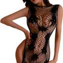 Sexy Lingerie For Women Sheer See Through High Elasticity Bodysuit Bodystocking For Women One Size Fits 80-150 LB (Black Dress G)