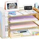 OPNICE Desk Organizer, 4-Tier Desktop File Organizer with Drawer and 2 Pen Holders, Office Desk Accessories, File Sorters, Workspace Organizers for Office Supplies(Gold)