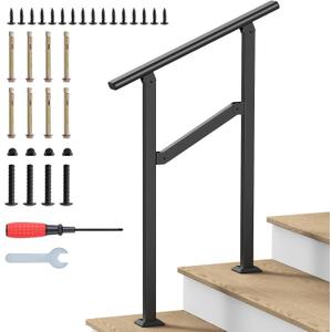 Hand Rails for Outdoor Steps, 2-5 Steps Wrought Iron Handrails for Outdoor Steps, Stair Railing for Porch, Home, Garden, Indoor, Staircase Handrails for Wooden, Cement, Brick, Marble (2 Steps)
