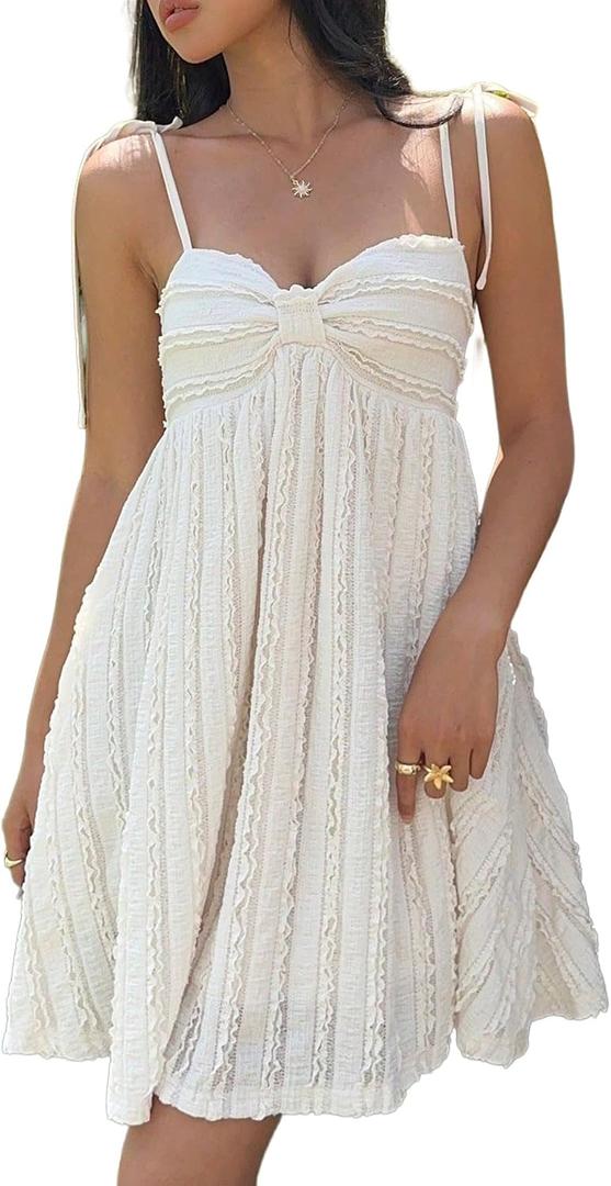 SISKIN Babydoll Dress Sundress A Line Summer Short Dresses Vacation Wear Boho Mini Dress Beach Attire for Women Apricot S