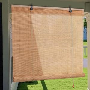 Bamboo Roller Shades Roman Shades for Window: Bamboo Blinds for Interior Windows and Outdoor Patio,Roll Up Blinds for Indoor Porch Light Filtering Sunshade,Easy to Install 24" W X 48" H