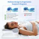 Cervical Pillow for Neck Pain Relief, Hollow Design Memory Foam Bed Pillow for Side & Back Sleepers, Ergonomic Contour Orthopedic Pillow with Adjustable Support (White with Grey)