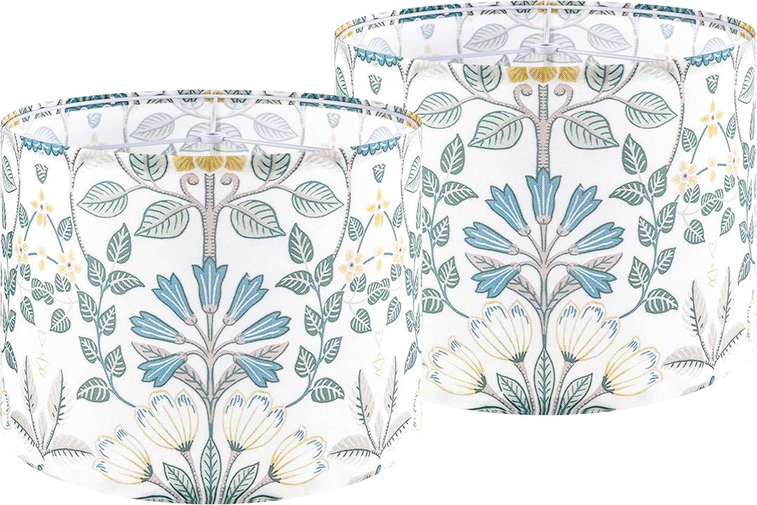 GO&SO Large Lamp Shades Set of 2 Drum Lampshade 16" Top X 16" Bottom X 10" High, Large Floral Lamp Shades for Table Lamps, Floor Lamp Shade Replacement, Modern Lamp Shade- Assembly Required