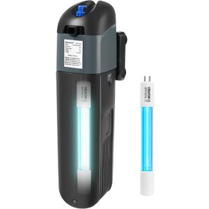 AQUANEAT Aquarium Filter 5W with Spare UV Bulb Green Water Killer Submersible Pump Filter 132 GPH for 75 Gallon Fish Tank (5W)