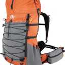 Night Cat Internal-frame Hiking Backpcack: 50L / 60L / 70L Roll Top Lightweight Travel Backpack with Rain Cover for Men Women Hiking Camping Backcpacking Orange Red