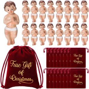 16 Sets Baby Jesus Figurine Statue Mini Baby Jesus in Velvet Bag Christmas Figurine Religious Xmas Party Supply True Gift of Christmas Nino Dios Nativity 1.97 Inch