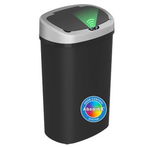 iTouchless 13 Gallon Sensor Kitchen Can with Lid and Odor Filter, Durable Dent-Proof Garbage Bin Automatic Waste Basket Great for Home, Office, Business, Slim Space-Saving, Oval, Black Plastic