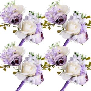 Boao 8 Pieces Artificial Rose Wrist Corsage and Boutonniere Set Wedding Corsage Wristband Roses Wedding Accessories for Bride Bridesmaid Groom (Purple)