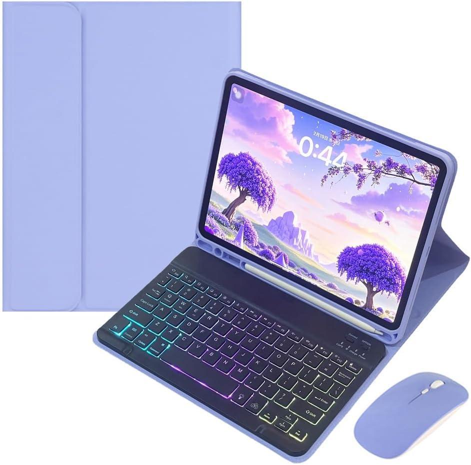 Rainbow Backlit Keyboard Case for Galaxy Tab S6 Lite 10.4" Case with Mouse and 7 Colors RGB Colorful Backlight Detachable Bluetooth Keyboard,Black