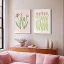 Pink Flower Canvas Wall Art Southern Coastal Modern Floral Painting Picture Preppy Pink Flowers Wall Decor Minimalist Botanical Poster Print Artwork for Living Room Bedroom Bathroom Home Decor, 24L"x16W"
