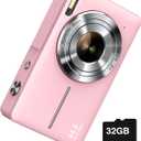 Digital Camera, FHD 1080P Camera, Digital Point and Shoot Camera with 16X Zoom Anti Shake, Compact Small Camera for Boys Girls Kids (Pink)