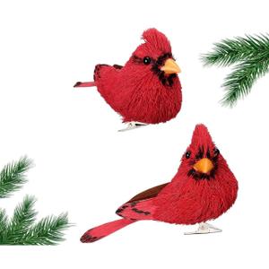 Namalu 2pcs Sisal Birds Cardinal Christmas Ornaments, Sisal Cardinal Ornaments with Metal Clip, Birds Tree Decorations for DIY Crafts Christmas Tree Gardening Wreath Decor(Red)