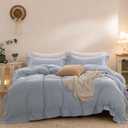 Duvet Cover Set Washed Cotton Embroidered Hem Queen 3‑Pcs