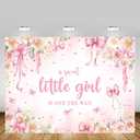 MEHOFOND 7x5ft Pink Bow Girls Baby Shower Decorations Backdrop A Sweet Little Girl is on The Way Photography Background Pink Floral It's A Girl Party Banner Cake Smash Photo Booth Props
