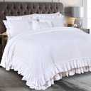 Masaca White Ruffle Comforter Full Size,Farmhouse Shabby Boho Chic Bedding Sets Full,3PCS Vintage Rustic Soft Microfiber Ruffled Bedding Comforter Set