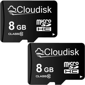 Pack of 2 Micro SD Card 8GB Flash Memory Card Micro SDHC with SD Adapter, C10, A1, U1 (8 GB)