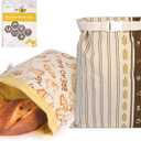 2 Pack Beeswax Bread Bags - Large Reusable Cotton Linen Food Storage Covers for Sourdough & Homemade Bread, Waxed Bags Keep Bread Fresh, Proofing Bag Freezer-Safe, Easy Clean (Brown)