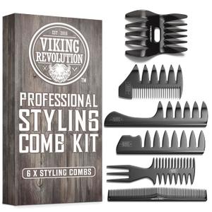 Viking Revolution Professional Styling Hair Combs for Men (6 Pieces) - Mens Comb for Hair Styling, Texturizing, Grooming and Detangling - Anti-Static, Durable and Easy to Clean (1 Pack)