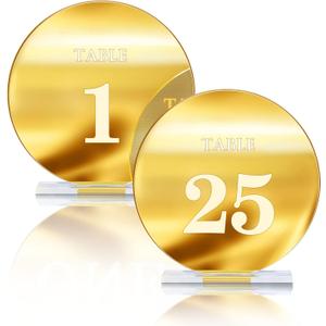 Acrylic Wedding Table Numbers 1-25 with Stands,4.8"Round Mirror Gold Table Number Signs and Holders for Wedding Reception, Party, Event, Centerpiece Decoration