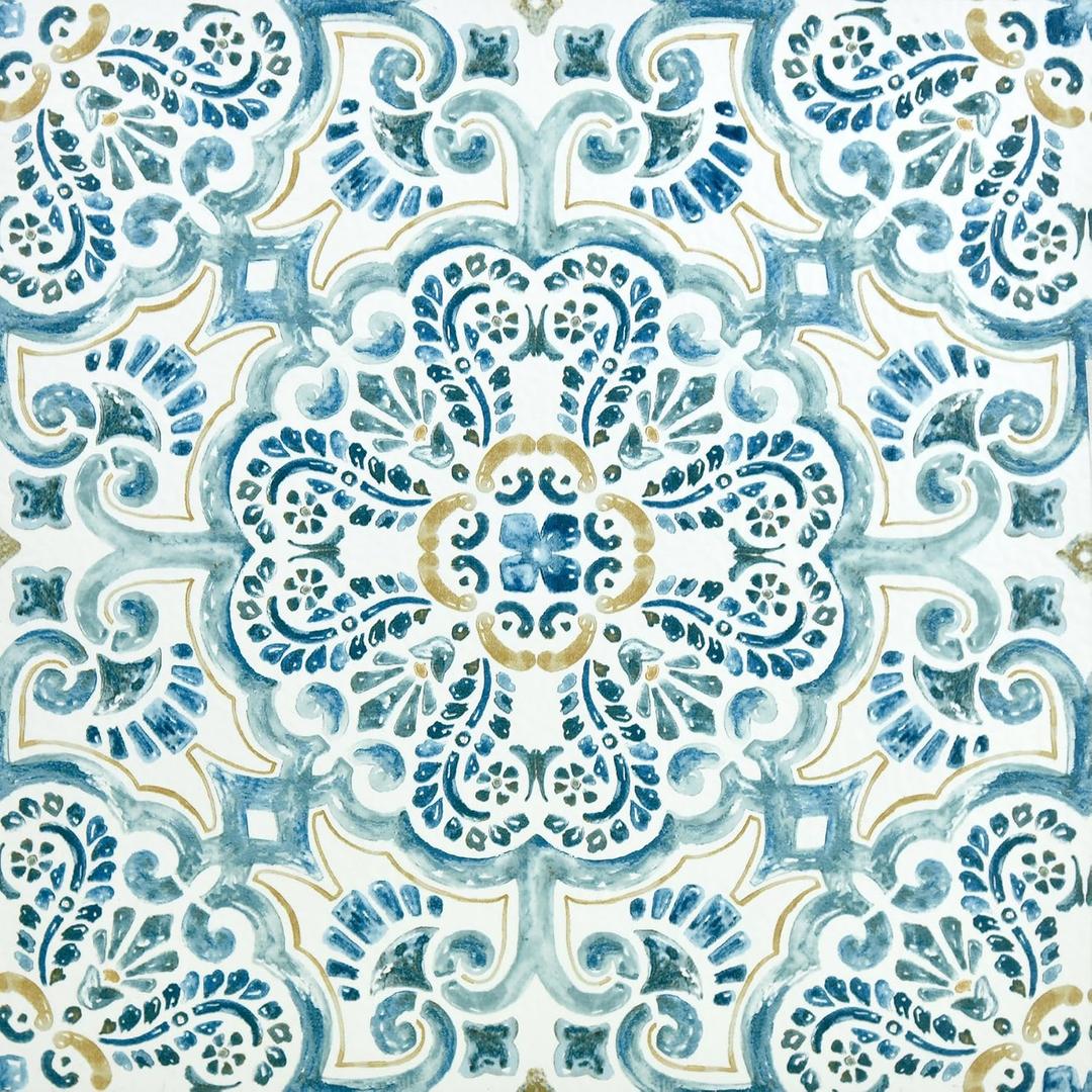 FloorPops FP2477 Fontaine Peel & Stick Floor Tiles, Blue (12"L x 12"W x 0.06"T)