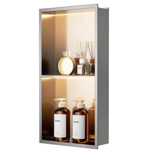 QAOYEDE LED Shower Niche with Lights 24x12 Stainless Steel Brushed Nickel