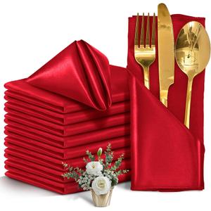 50 Pieces Red Satin Napkins, 17" x 17" Square Table Napkins, Silky Soft Smooth Washable Napkins for Restaurant, Weddings, Dinner, Party Decoration