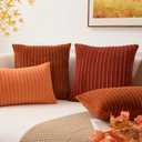 Kevin Textile Fall Pillow Covers Square Striped Corduroy Autunm Decor Couch Cushion Pillowcases for Living Room Toddler, 2 Packs, Burnt Brick (55x55 cm, 22 inch)