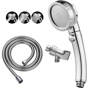 KAIYING Chrome High Pressure Handheld Shower Head with ON/OFF Pause Switch, 3 Spray Modes Shower Wand with Shut Off Button, Removable Camper Shower Head with Hose and Adjustable Angle Bracket