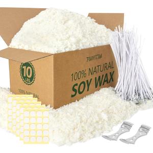 FUHITIM Soy Candle Wax for Candle Making 10 lbs Bag, Premium Natural Soy Wax Flakes, No additives and Pure, 100 Cotton Candle Wicks, 100 Wick Stickers, & 2 Centering Devices