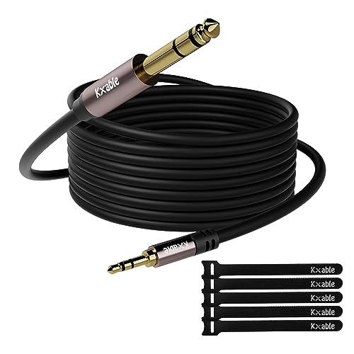 3.5mm to 6.35mm Stereo Audio Cable 50 Feet, Long 1/4 to 1/8 inch Headphone Cable Jack, Hi-Fi Sound, Gold Plated Connectors, OFC Core, Black Cable (with 5 pcs Cable Ties) - 50ft