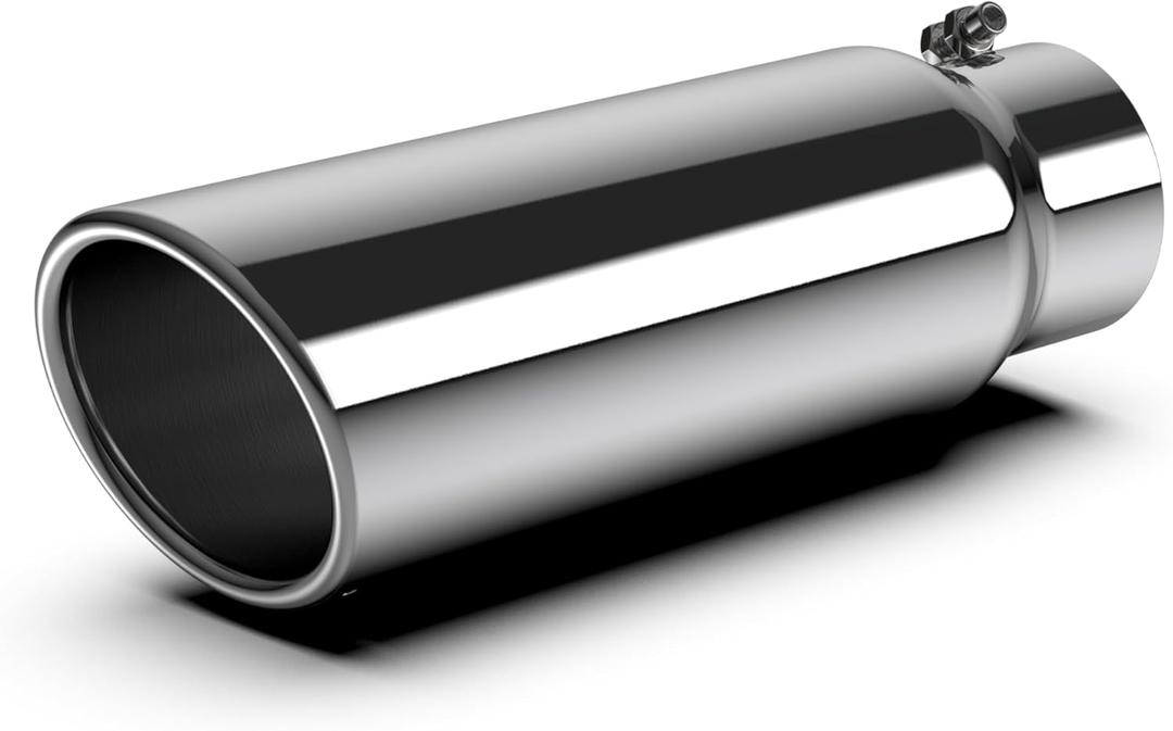 3 Inch Inlet Exhaust Tip - 3" Inlet 4" Outlet 12" Length - Bolt-on Silver Polished - Stainless Steel Rolled Edge Exhaust Tips
