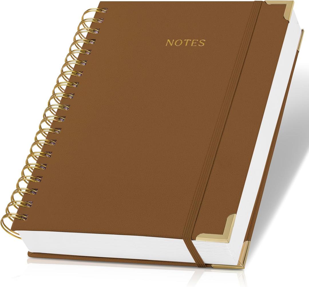 Aesthetic Thick Spiral Notebook Journal For Women in B5 Format - Stylish Linen Hardcover College Ruled Note Book w 300 Lined Pages - Cute Supplies For Bible Study & Staying Organized at Work or School (Camel)