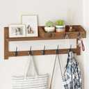 AMBIRD Wall Hooks with Shelf 26.57inch Entryway Wall Hanging Shelf Wood Coat Hooks for Wall with Shelf Coat Rack Wall Mount Rack with 5 Dual Hooks 3 Key Hooks Mail Organizer and Key Rack Key Holder (26.57" L, Brown)