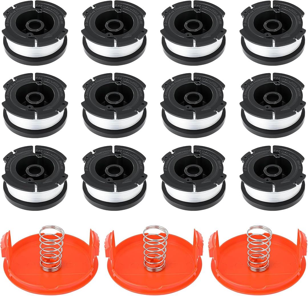 String Trimmer Line for Black and Decker ,AF-100 String Trimmer Replacement Spool, 30ft 0.065" Trimmer Line Replacement Spool for Black and Decker Weed Eater String(12Line Spools, 3 Caps, 3 Springs)