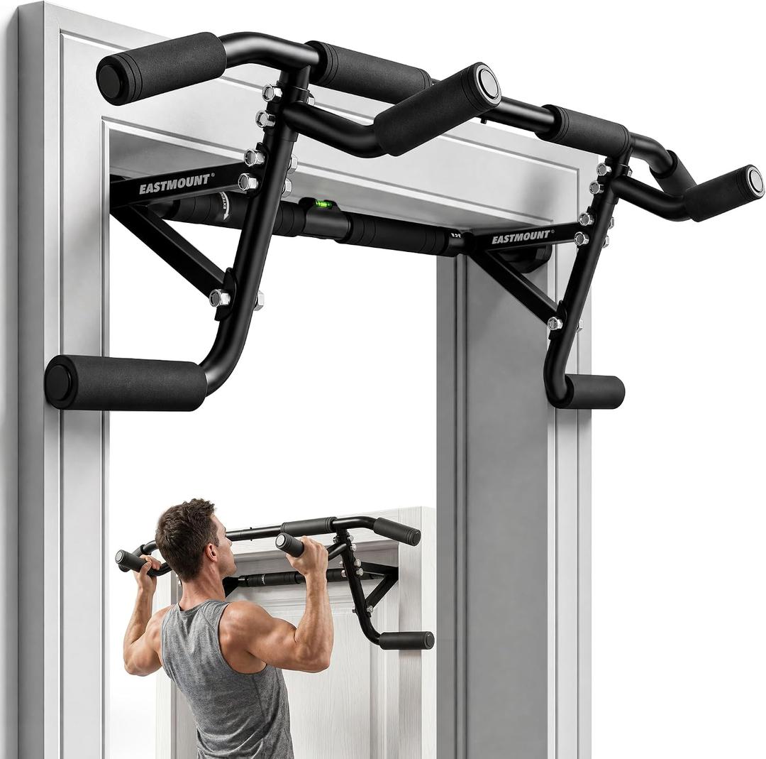 EAST MOUNT Doorway Pull Up Bar, Adjustable Height, Leave Installed, Full Range Pull-Ups, No Drill Home Gym Equipment, Multi-Grip Pull Up Bar, Holds up to 440 LBS
