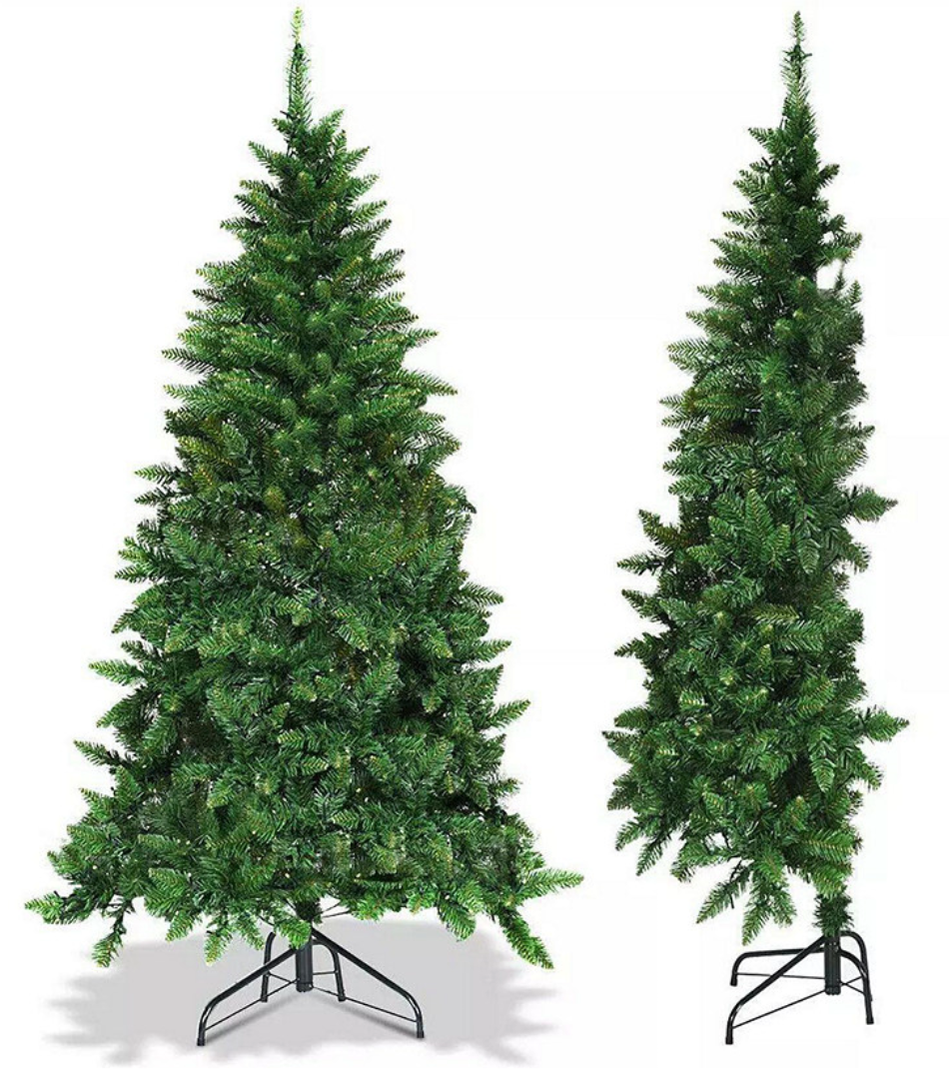 7FT Pre-Lit PVC Artificial Half Christmas Tree 8 Flash Modes w/ 230 LED Lights