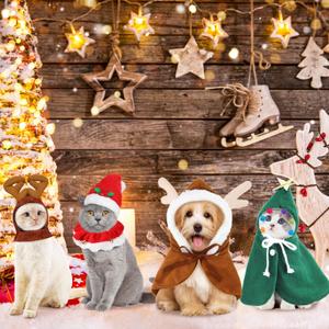 Aliceset 4 Pieces Cat Christmas Outfit with Collar Christmas Pet Costume Adjustable Christmas Cat Costumes Elk Reindeer Christmas Hat Cats Clothes Cute Cat Cape for Christmas Puppy Cat, 4 Designs